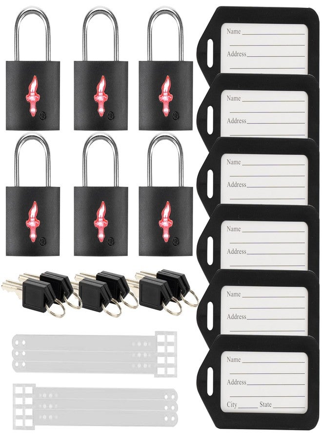DUALCROWN 6 Pack Black TSA Luggage Locks with Key+6 Pack Travel tag, Luggage Lock TSA Approved for Backpacks, Bags and Luggage, 6 Pack Black Lock+6 Pack tag - Image 1